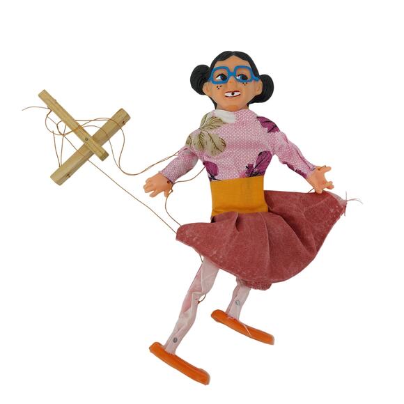 Mexican Puppet Funny String Marionette Women Toy Glasses Bun - Picture 1 of 14